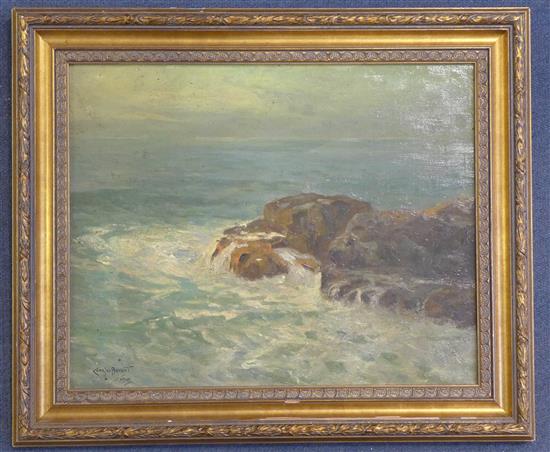 Charles Bryant (1883-1937) Waves breaking on the shore, 31 x 39cm